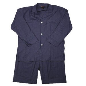 Hanes Men’s Pajama Set Large Blue Check Button Front Sleepwear Cotton Blend